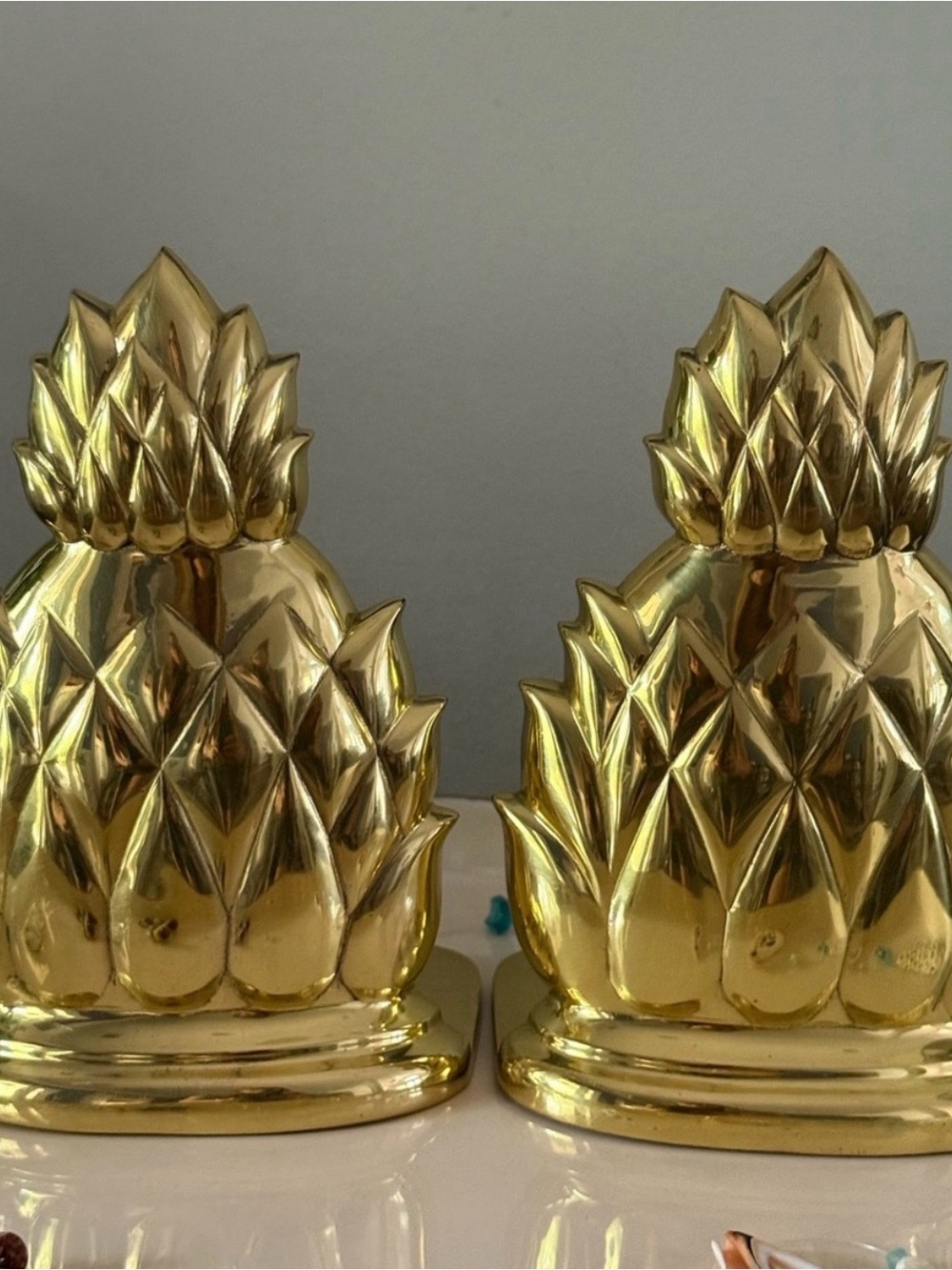 Vintage Polished Brass Pineapple Bookends